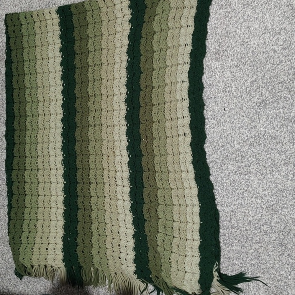 Green Ombre Striped Crochet Blanket